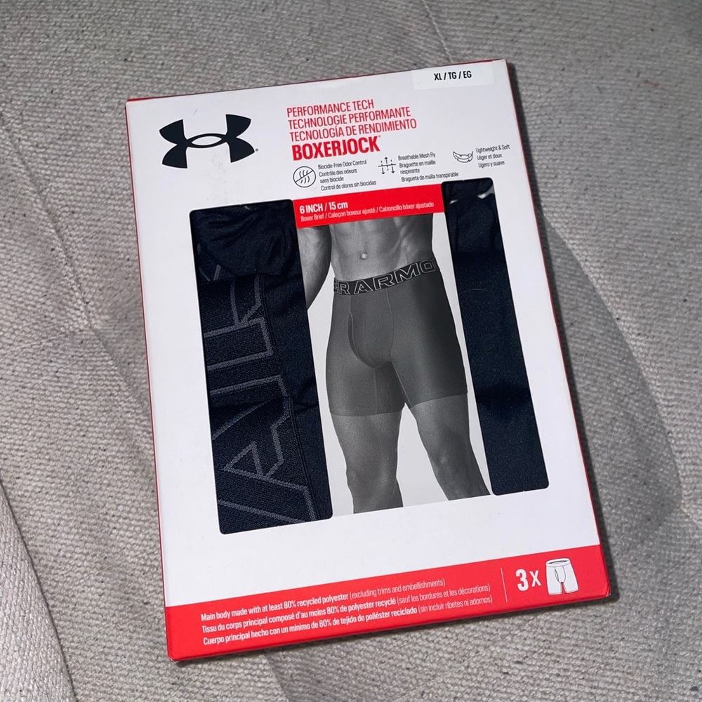 Under Armour Men's Black Boxer Briefs Underwear Boxerjock Performance Tech